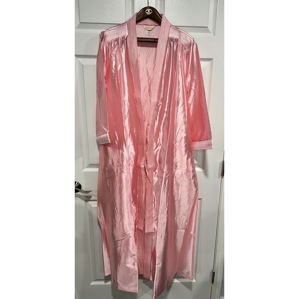 Vintage Sears At Home Wear Satin Feel Robe Pink W/Pockets Size 2XL 42/44